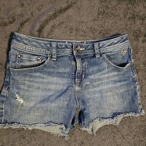 Justice Light Blue Jean Shorts with Frayed Hem